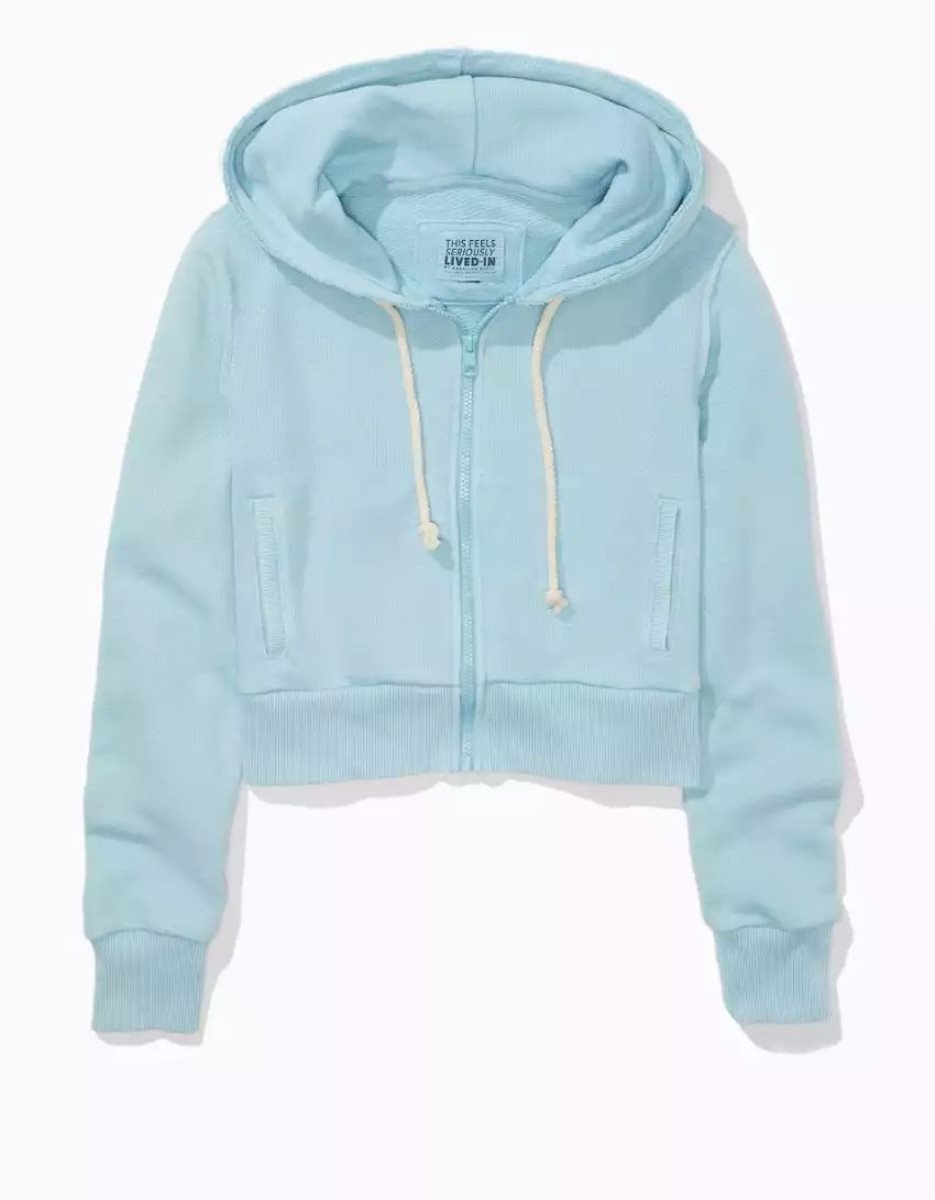 Sweat à Capuche American Eagle AE Sun Set Zip-Up Bleu Femme | BYF-07853706